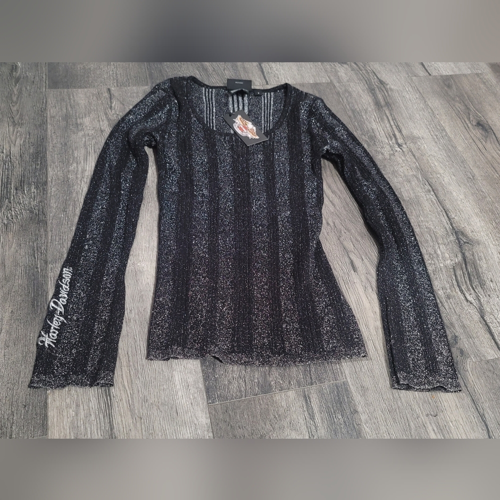 Harley-Davidson Black Ribbed Long Sleeve Blouse